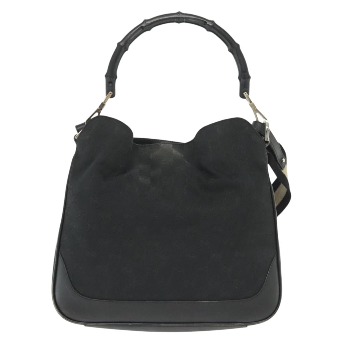 GUCCI Bamboo GG Canvas Hand Bag 2way Black Silver 001 4095 Auth ep10663