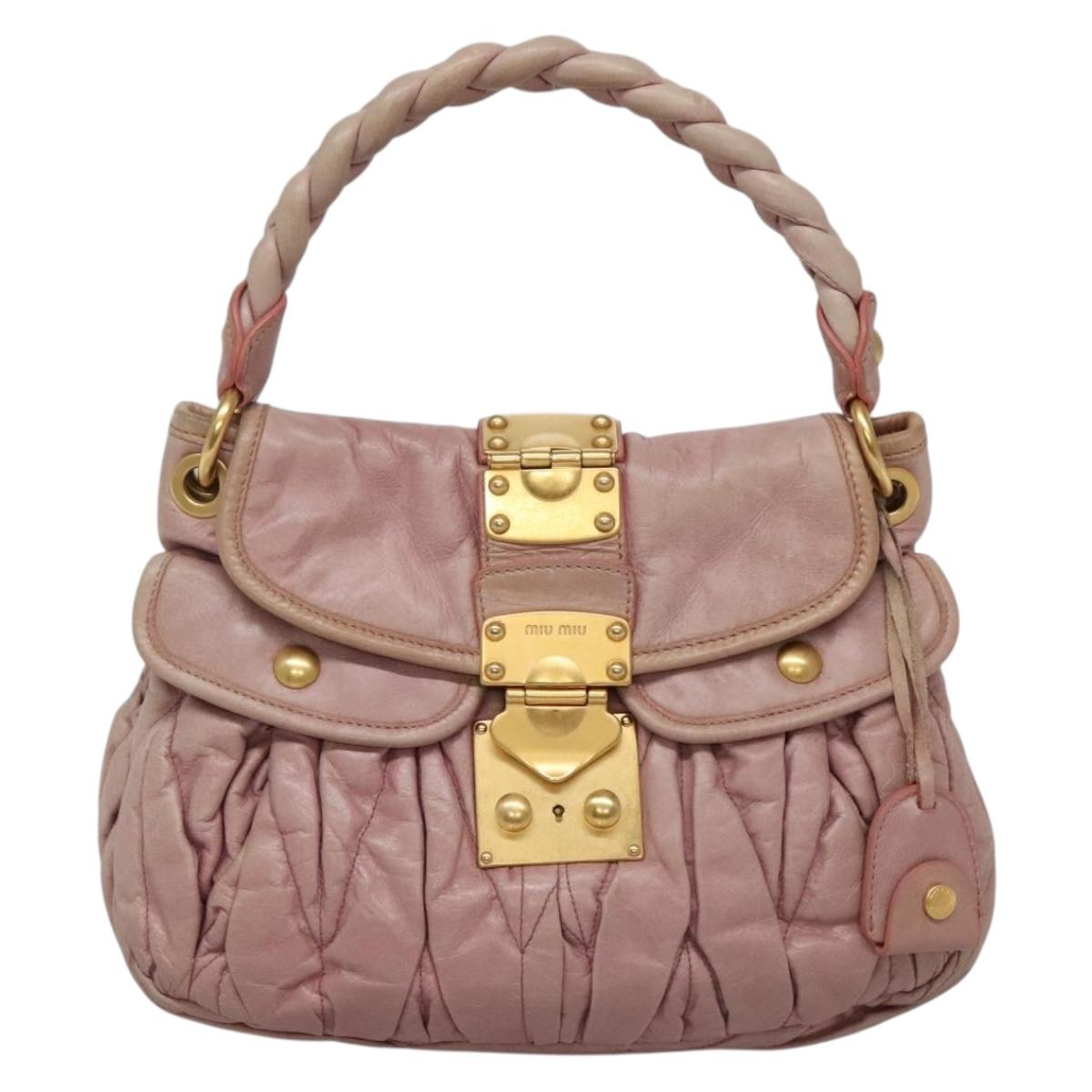 Miu Miu Matelasse Hand Bag Leather Purple Gold Auth ep10682