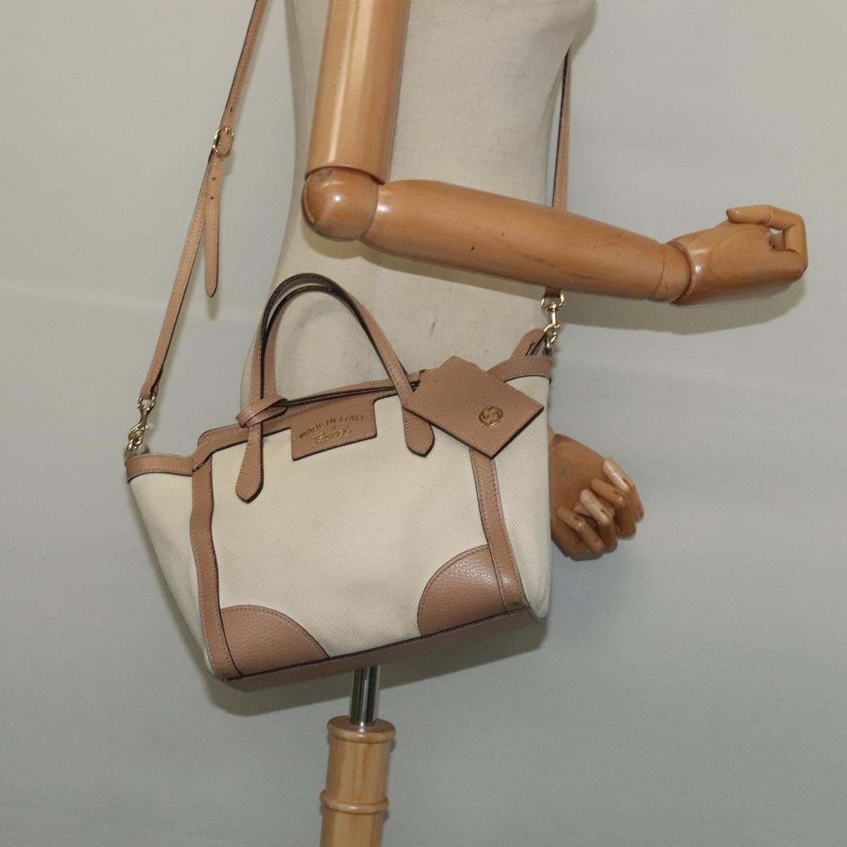 GUCCI Mini Swing Hand Bag Canvas 2way White Gold Auth ep10692