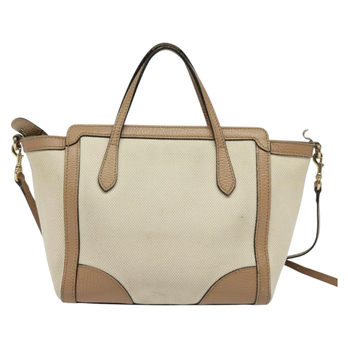 GUCCI Mini Swing Hand Bag Canvas 2way White Gold Auth ep10692