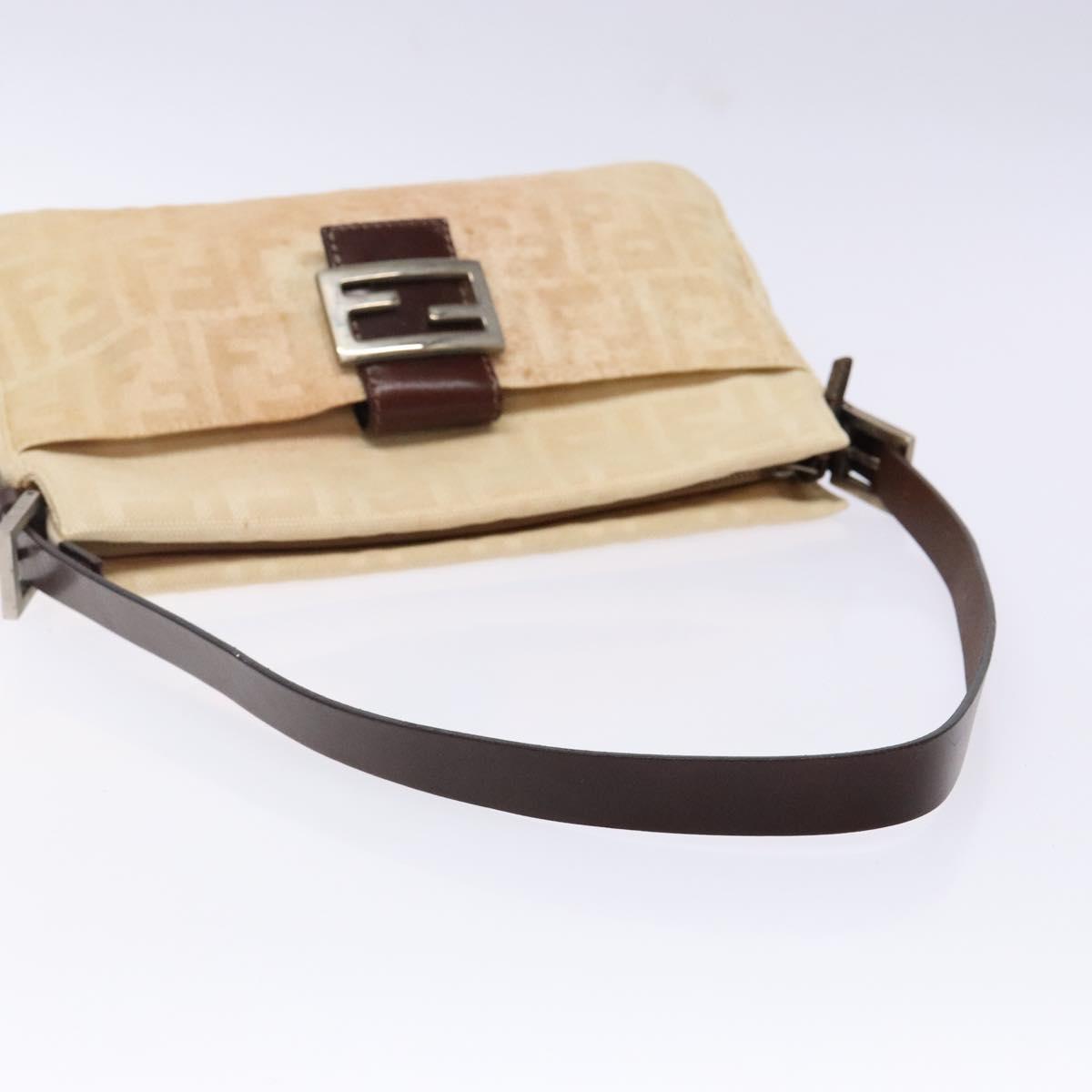 FENDI Zucca Canvas Mamma Baguette Shoulder Bag Beige Silver Auth ep10694