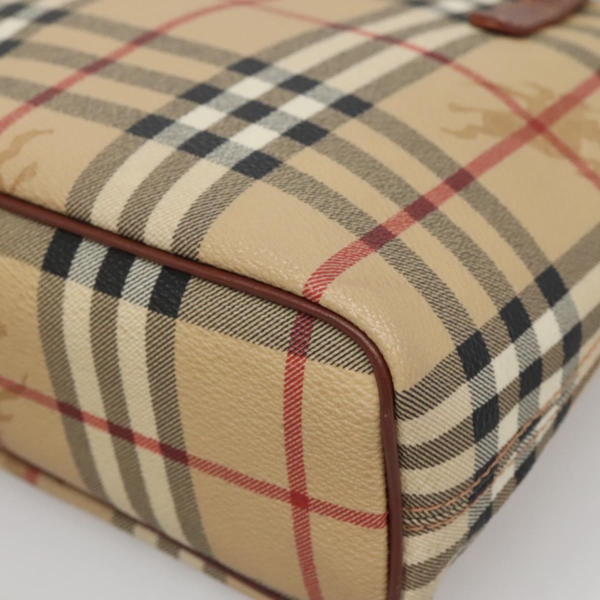 BURBERRY Nova Check Hand Bag PVC Beige Gold Auth ep10695
