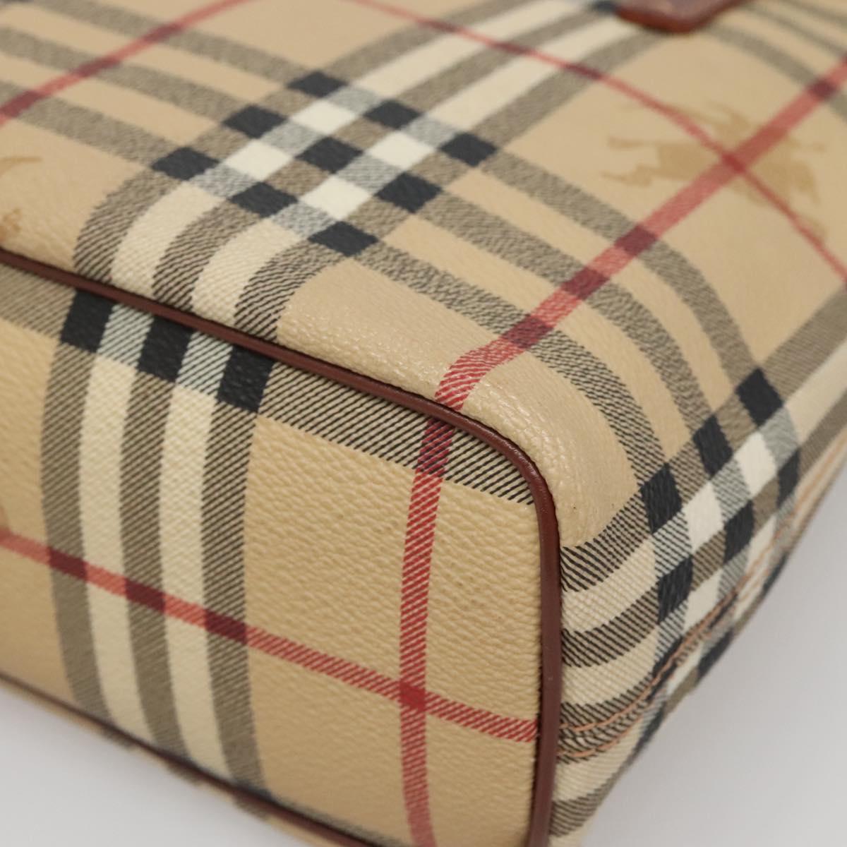 BURBERRY Nova Check Hand Bag PVC Beige Gold Auth ep10695
