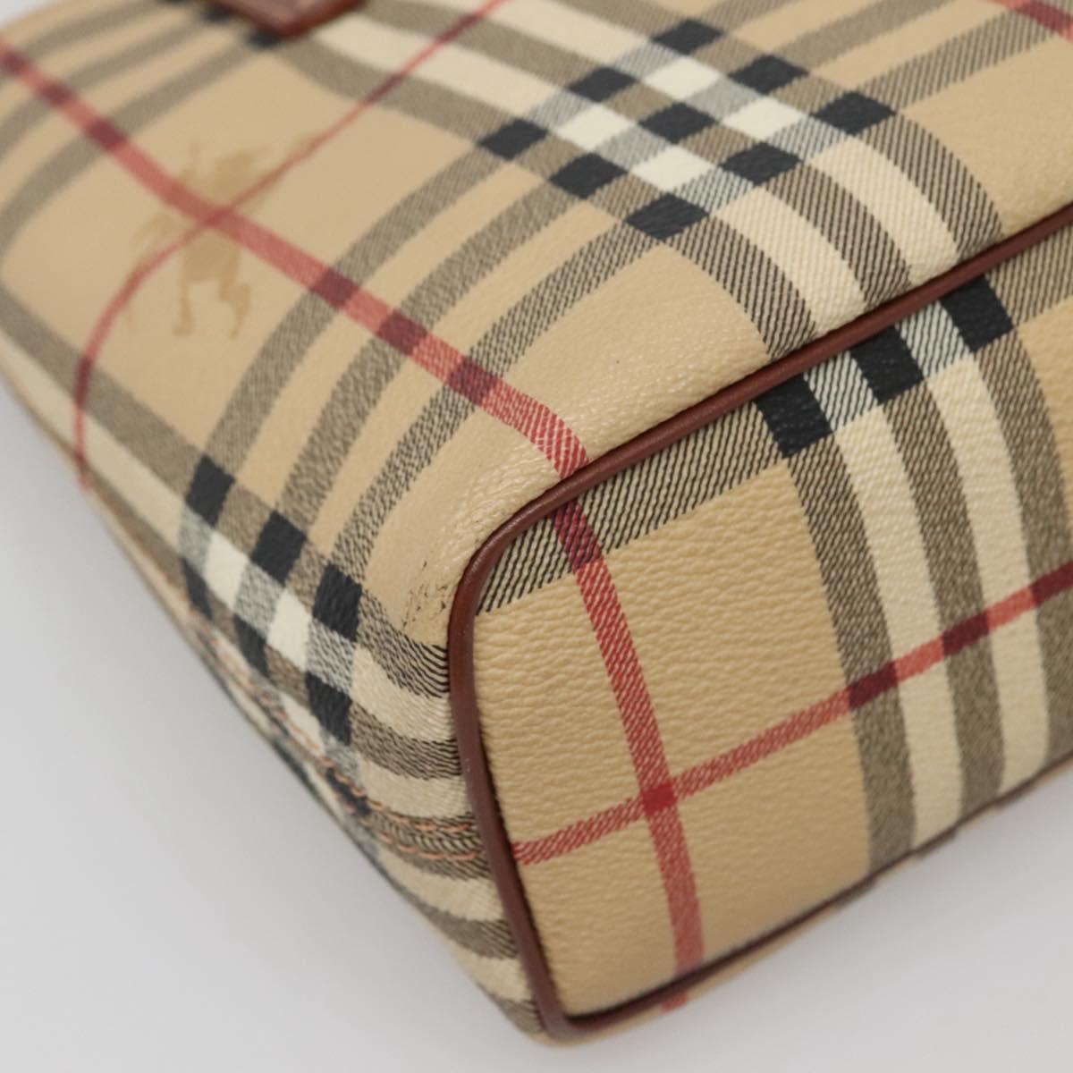 BURBERRY Nova Check Hand Bag PVC Beige Gold Auth ep10695