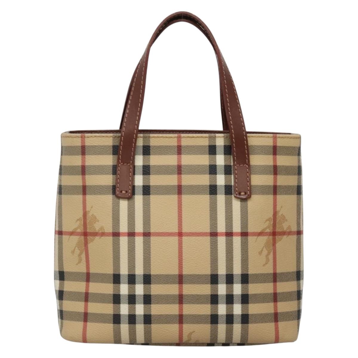 BURBERRY Nova Check Hand Bag PVC Beige Gold Auth ep10695