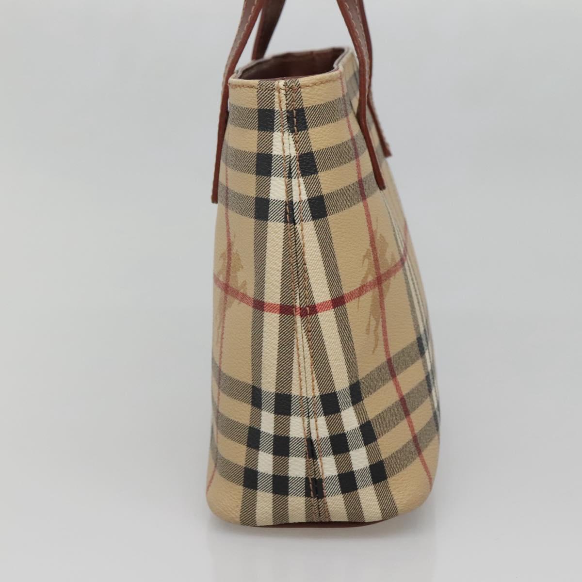 BURBERRY Nova Check Hand Bag PVC Beige Gold Auth ep10695