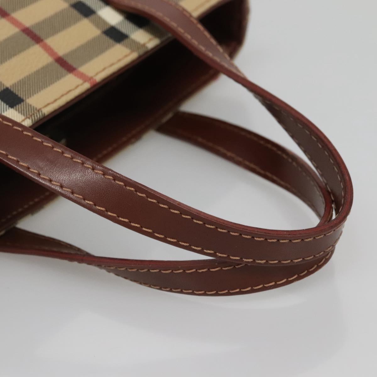 BURBERRY Nova Check Hand Bag PVC Beige Gold Auth ep10695