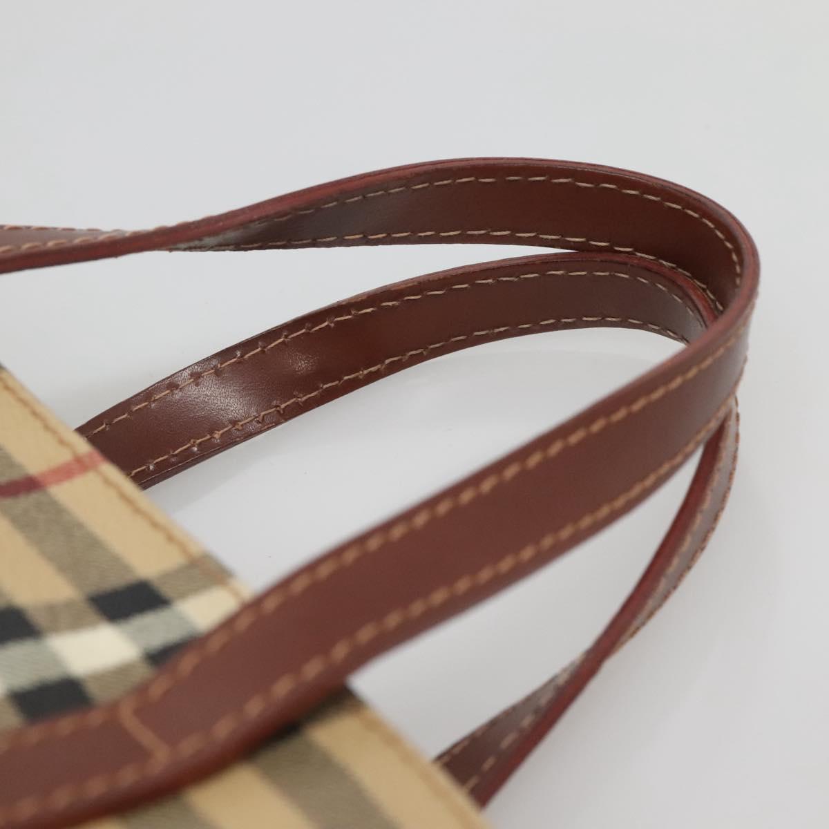 BURBERRY Nova Check Hand Bag PVC Beige Gold Auth ep10695