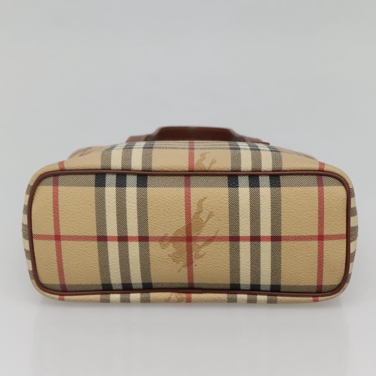 BURBERRY Nova Check Hand Bag PVC Beige Gold Auth ep10695