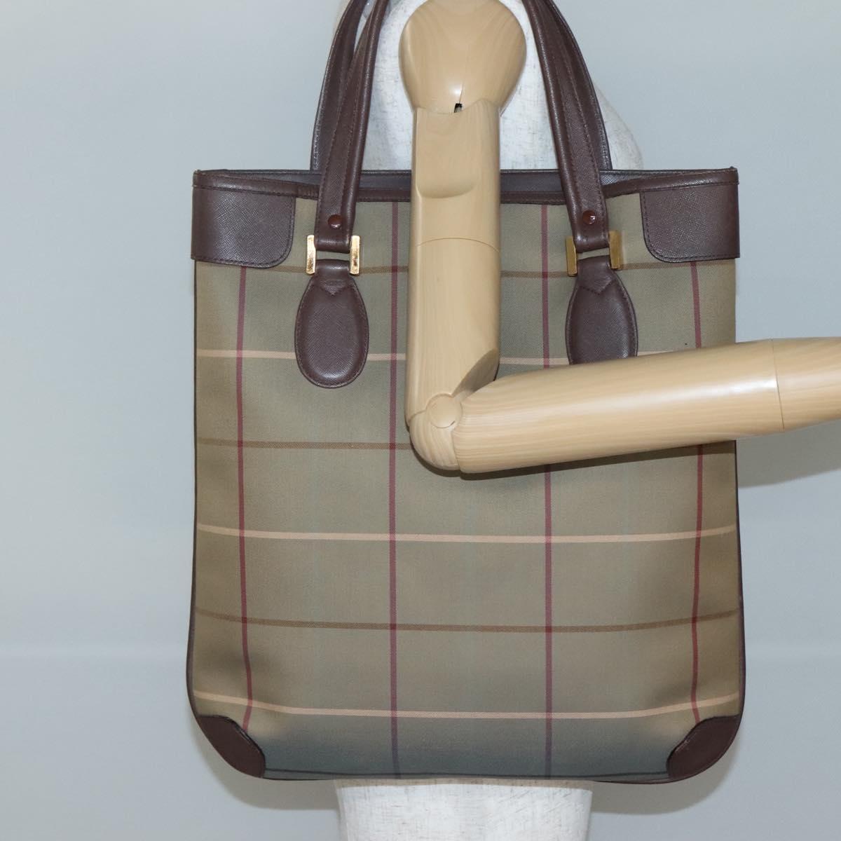 Burberrys Nova Check Tote Bag Canvas Beige Gold Auth ep10702