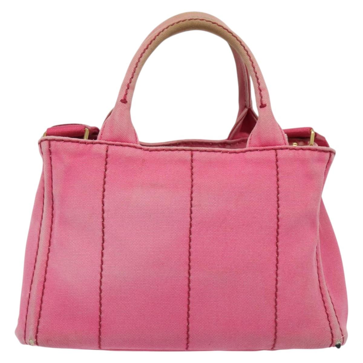 PRADA Canapa PM Hand Bag Canvas 2way Pink Gold Auth ep10705
