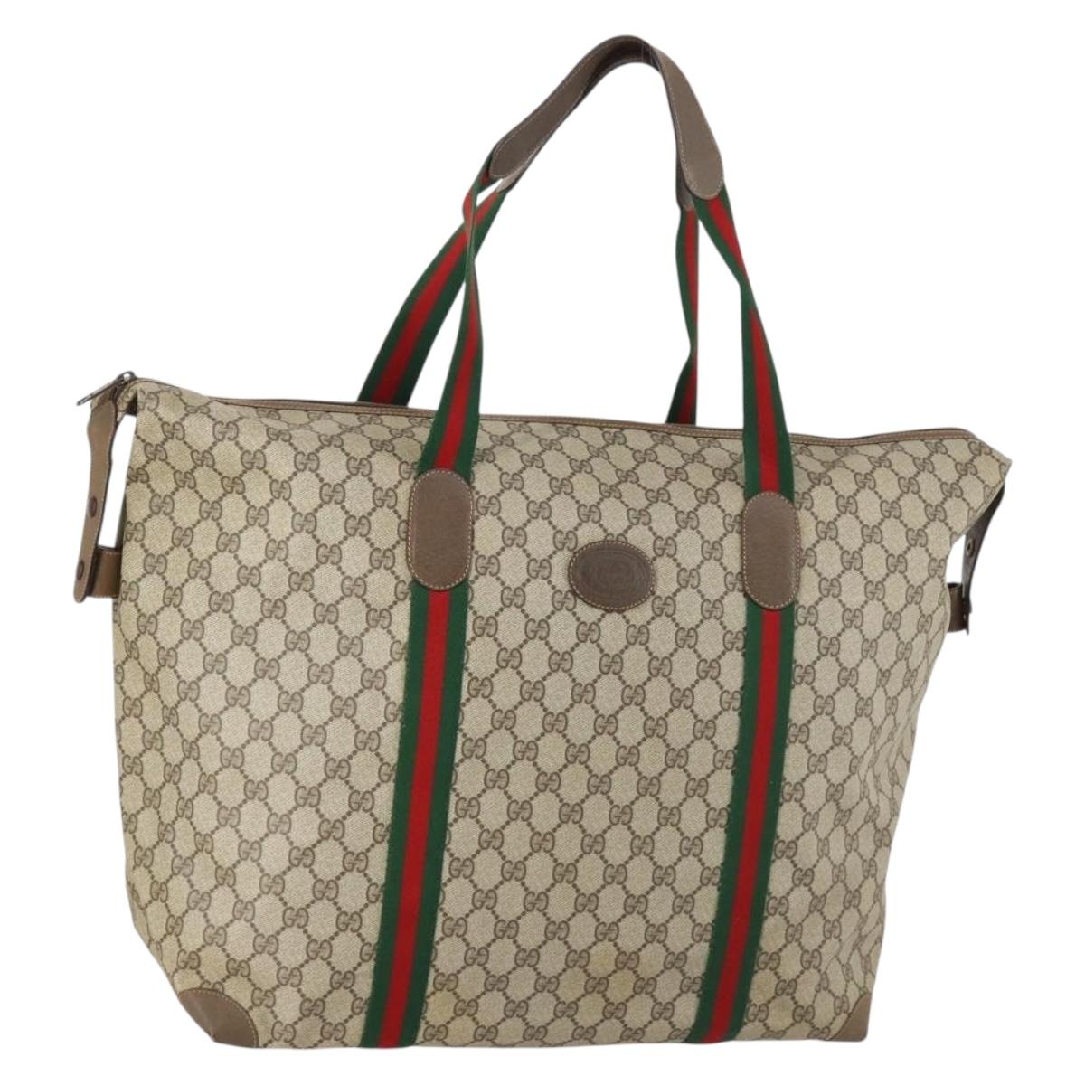 GUCCI GG Supreme Web Sherry Line Boston Bag PVC Beige Red 89 19 012 Auth ep10707