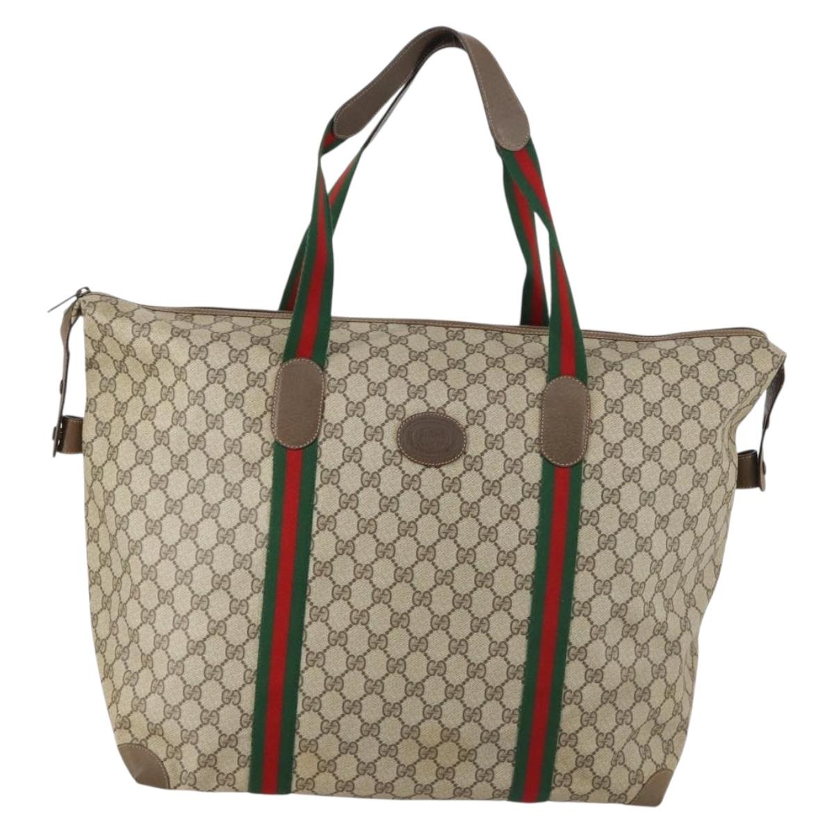 GUCCI GG Supreme Web Sherry Line Boston Bag PVC Beige Red 89 19 012 Auth ep10707