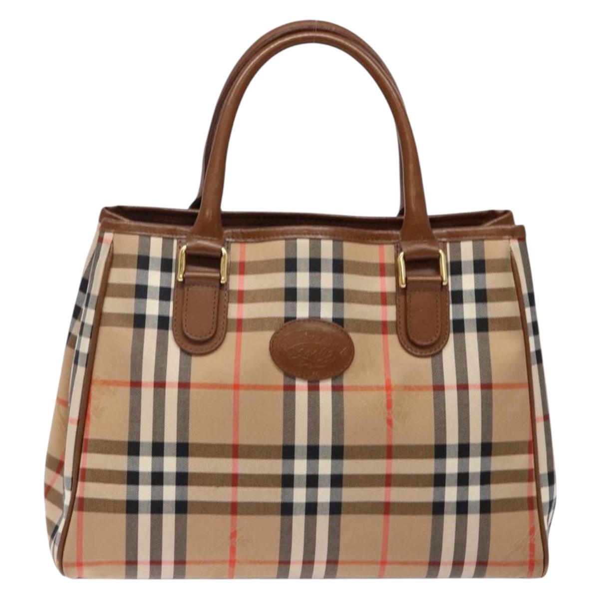 Burberrys Nova Check Hand Bag Canvas Beige Gold Auth ep10710