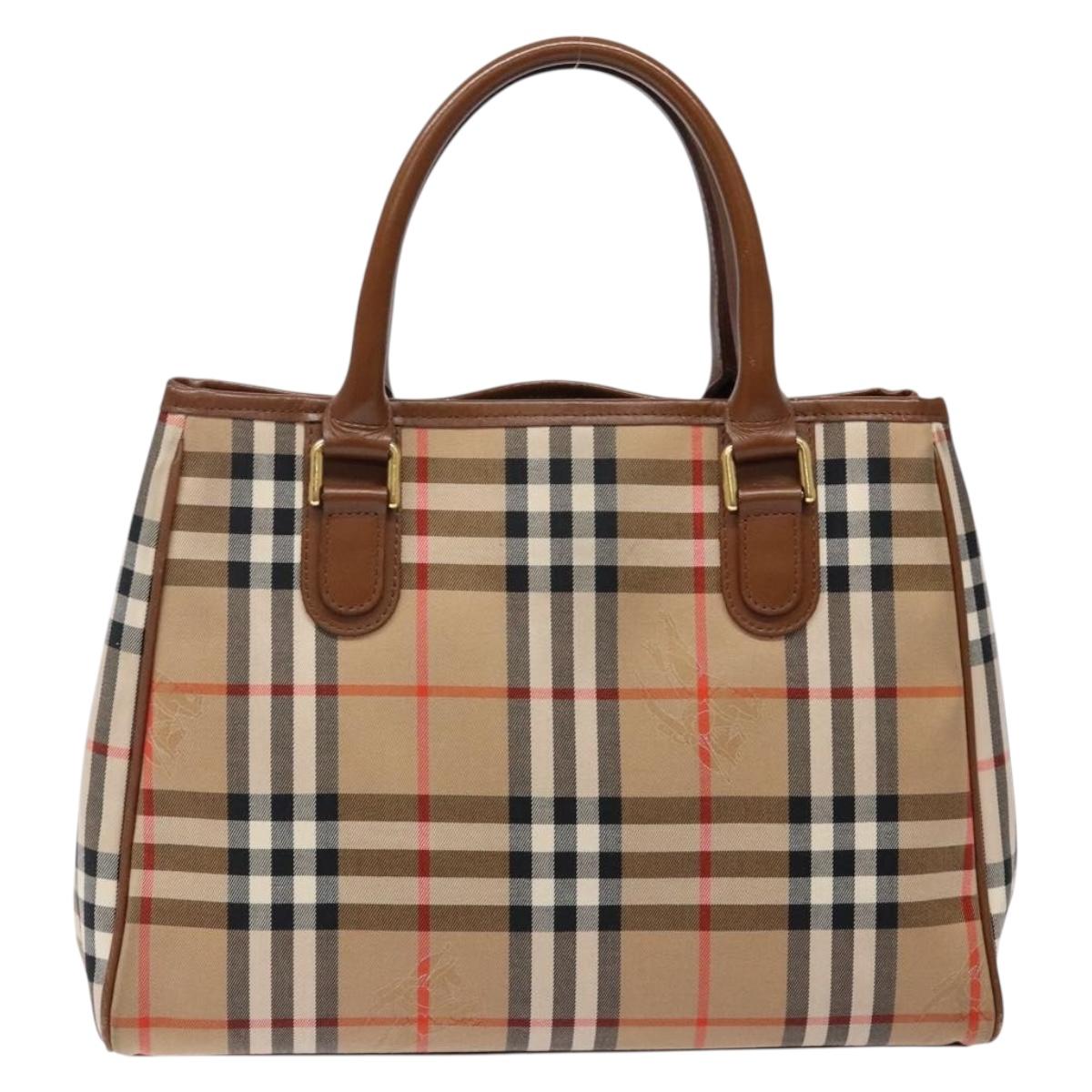 Burberrys Nova Check Hand Bag Canvas Beige Gold Auth ep10710