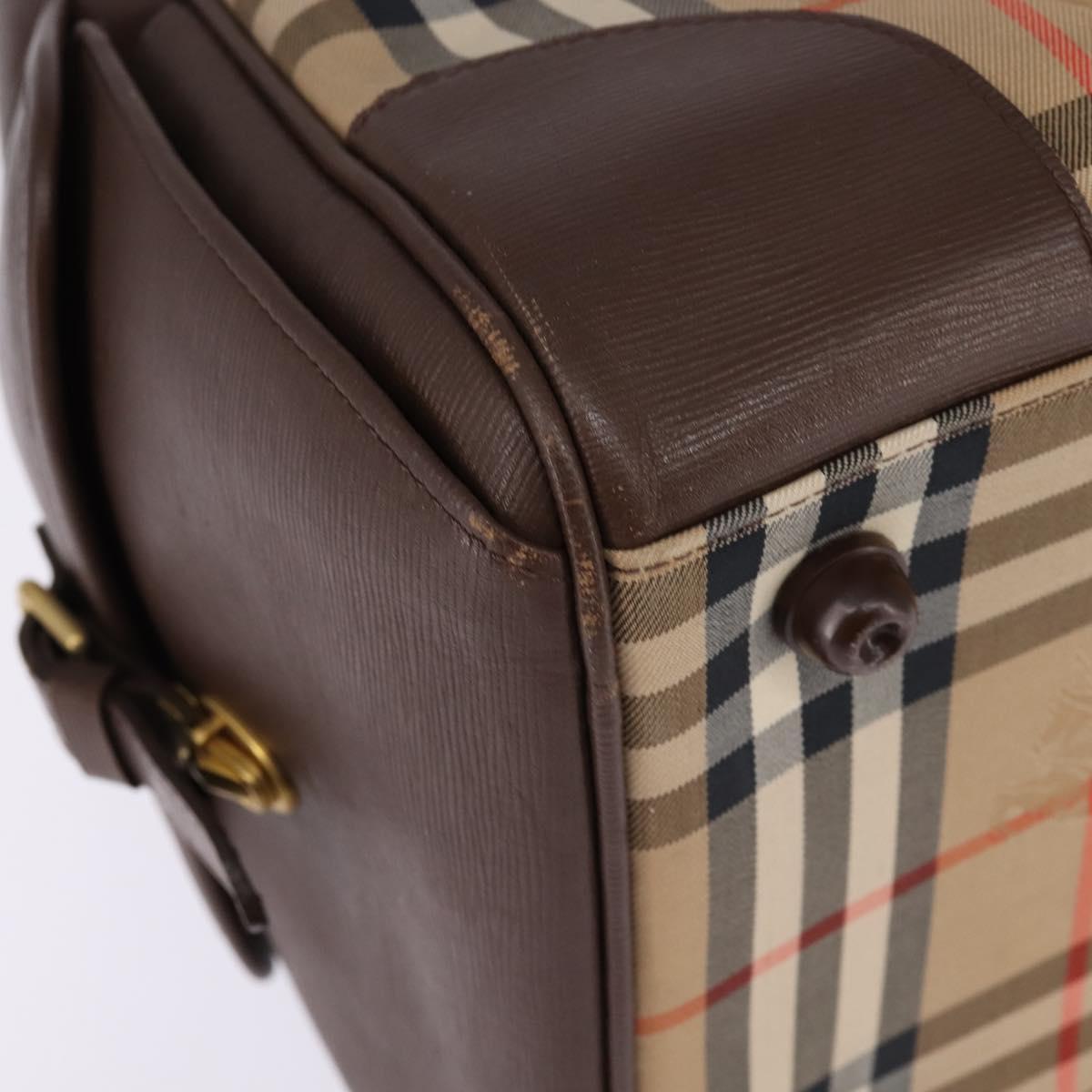 Burberrys Nova Check Boston Bag Canvas Beige Gold Auth ep10712