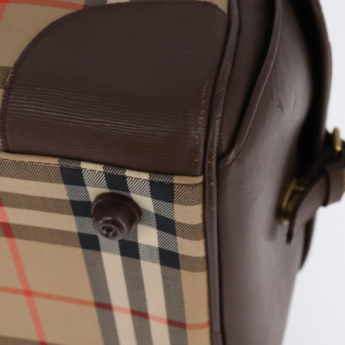 Burberrys Nova Check Boston Bag Canvas Beige Gold Auth ep10712