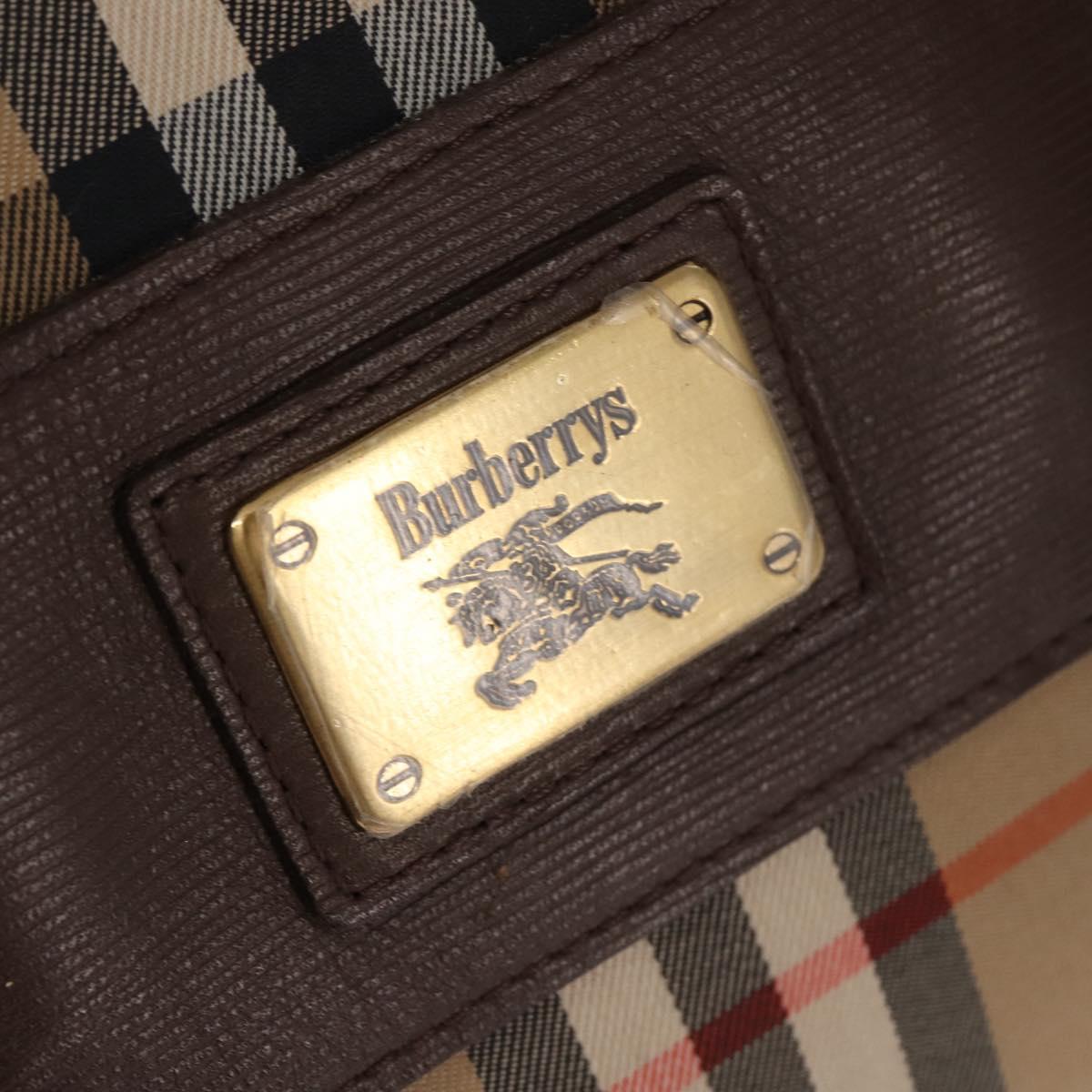 Burberrys Nova Check Boston Bag Canvas Beige Gold Auth ep10712