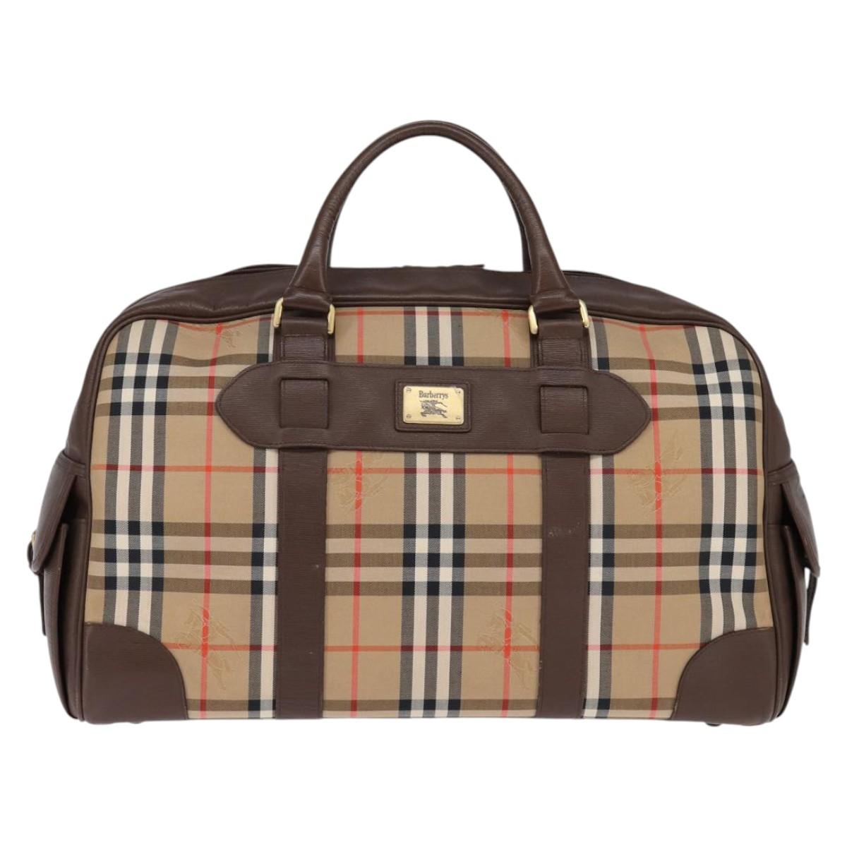 Burberrys Nova Check Boston Bag Canvas Beige Gold Auth ep10712