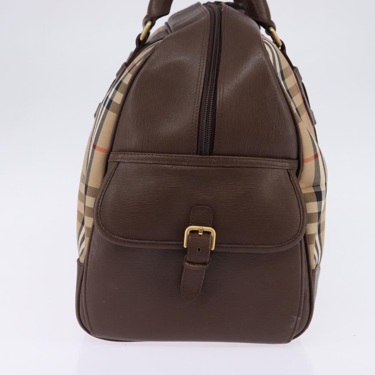Burberrys Nova Check Boston Bag Canvas Beige Gold Auth ep10712
