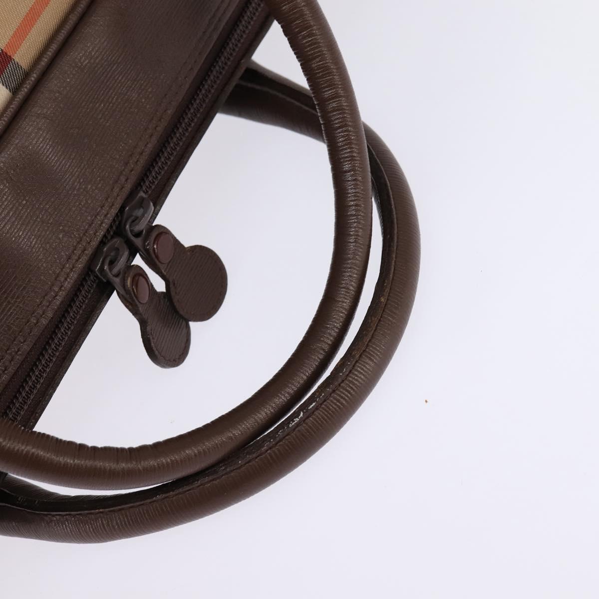 Burberrys Nova Check Boston Bag Canvas Beige Gold Auth ep10712