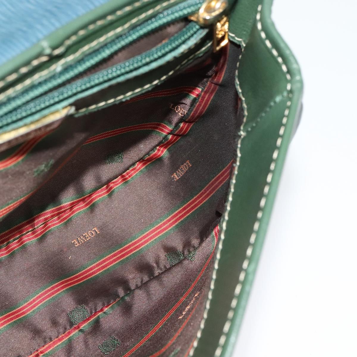 LOEWE Velazquez Hand Bag Leather 2way Green Gold Auth ep10716