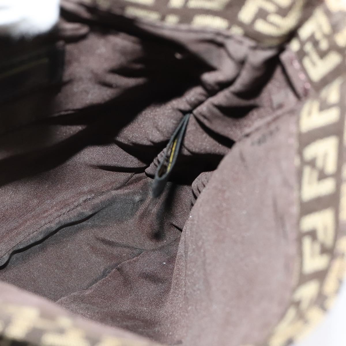 FENDI Zucchino Canvas Shoulder Bag Brown Silver Auth ep10724