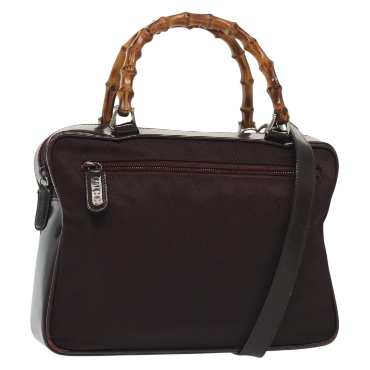 GUCCI Bamboo Hand Bag Nylon 2way Black Silver 000 0538 Auth ep10728