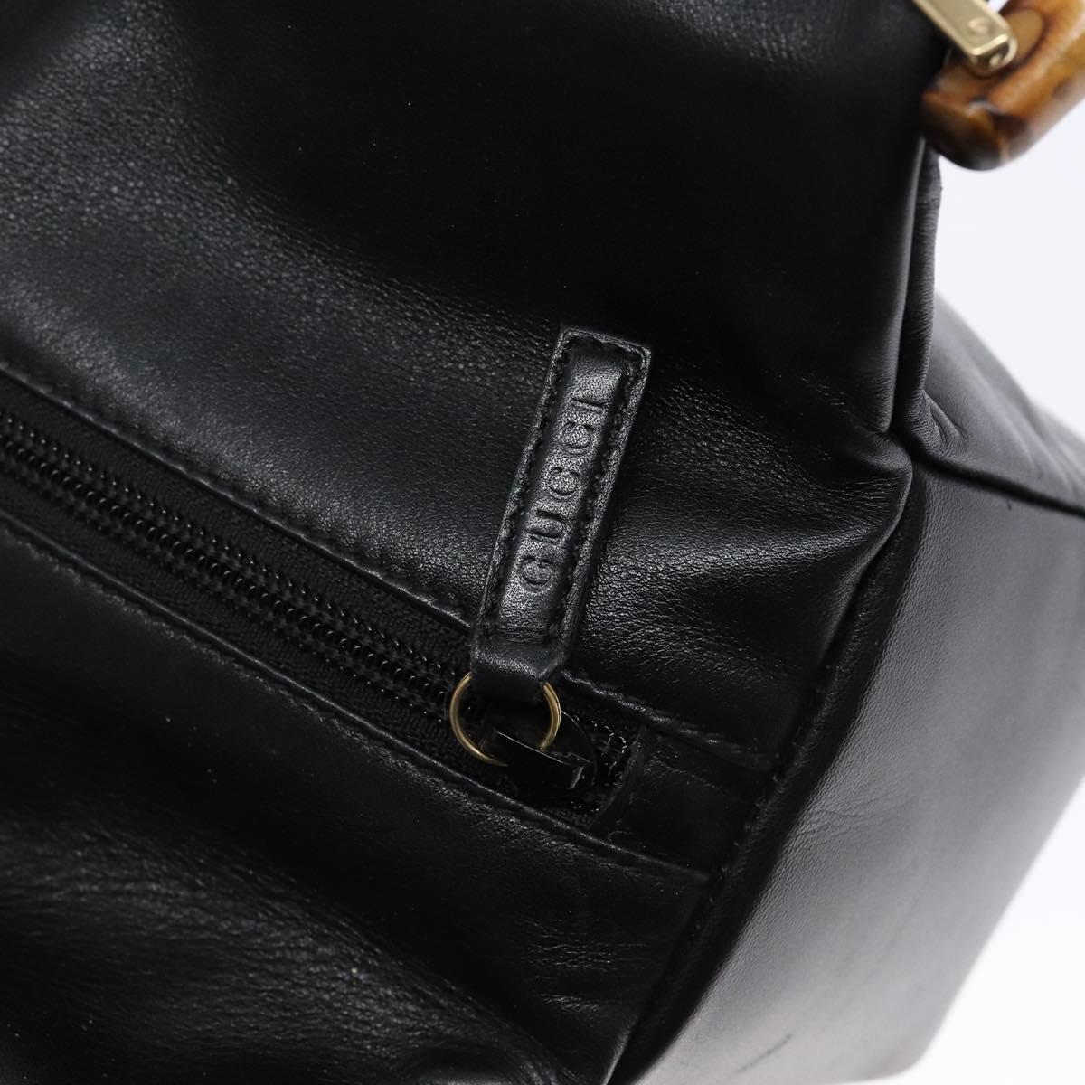 GUCCI Bamboo Hand Bag Leather Black Gold 000 3444 0575 Auth ep10729
