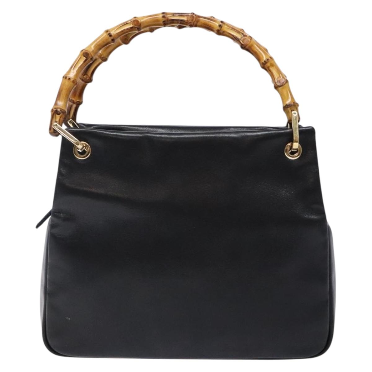 GUCCI Bamboo Hand Bag Leather Black Gold 000 3444 0575 Auth ep10729