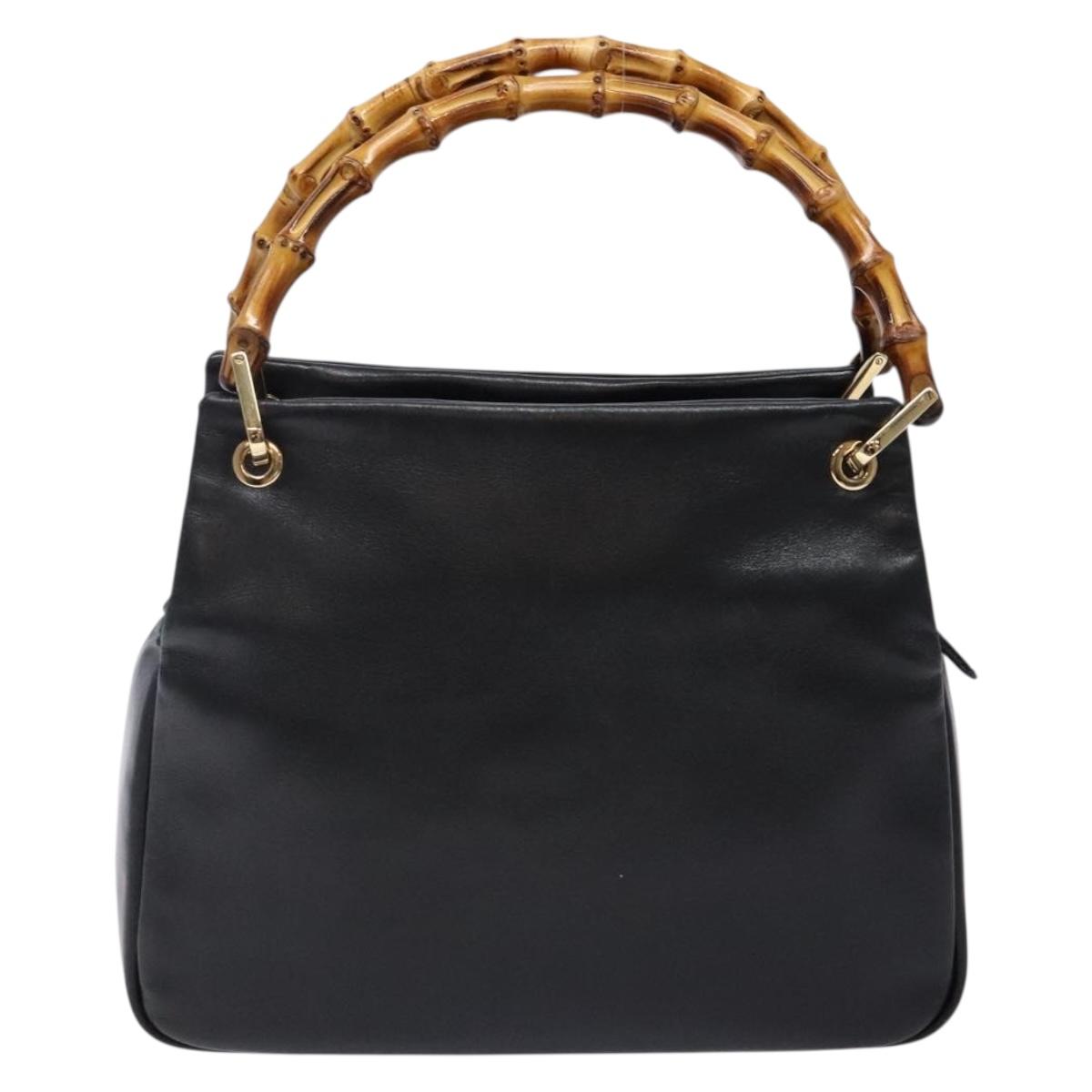 GUCCI Bamboo Hand Bag Leather Black Gold 000 3444 0575 Auth ep10729