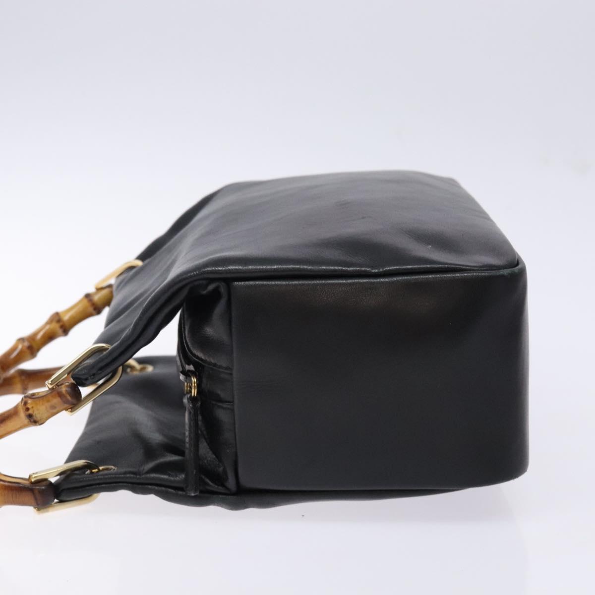 GUCCI Bamboo Hand Bag Leather Black Gold 000 3444 0575 Auth ep10729