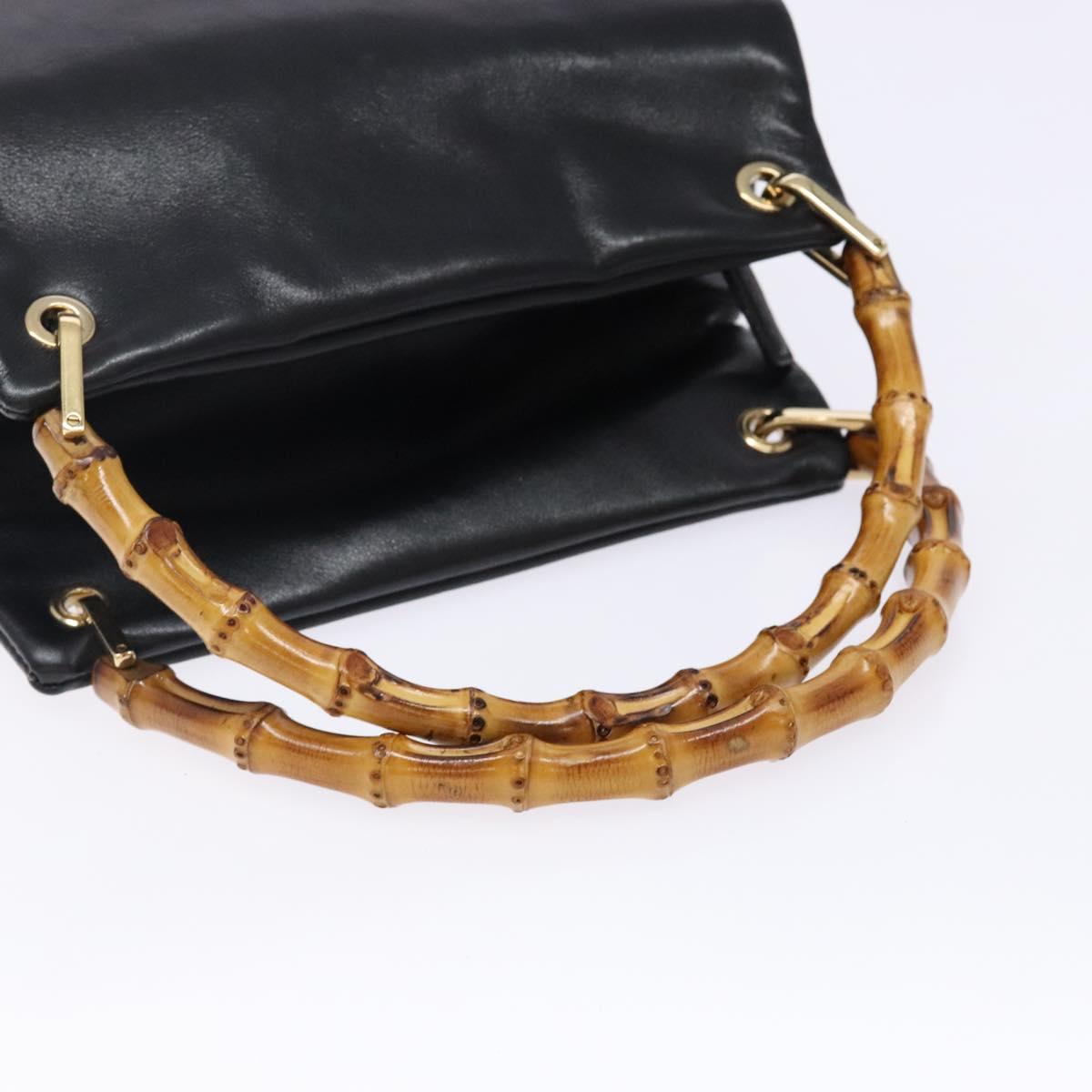 GUCCI Bamboo Hand Bag Leather Black Gold 000 3444 0575 Auth ep10729