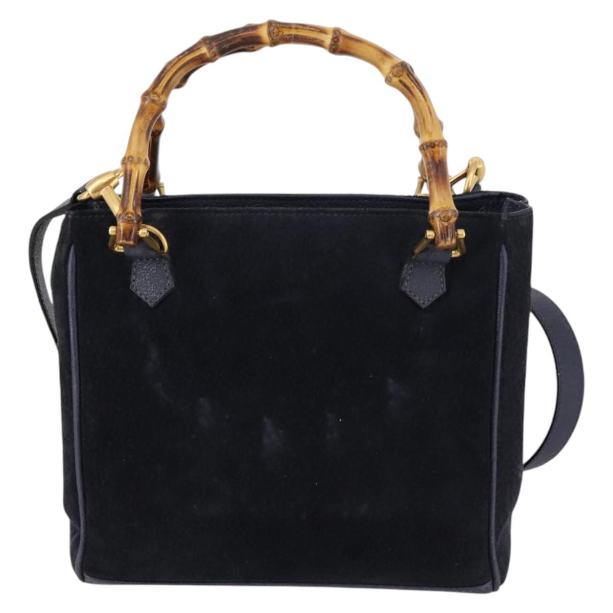GUCCI Bamboo Hand Bag Suede 2way Navy Gold 000 2214 0316 Auth ep10732