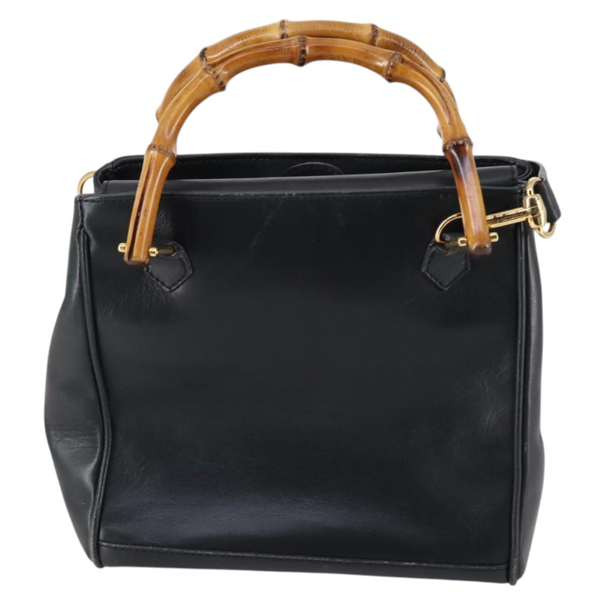 GUCCI Bamboo Hand Bag Leather 2way Navy Gold 000 122 0316 Auth ep10737