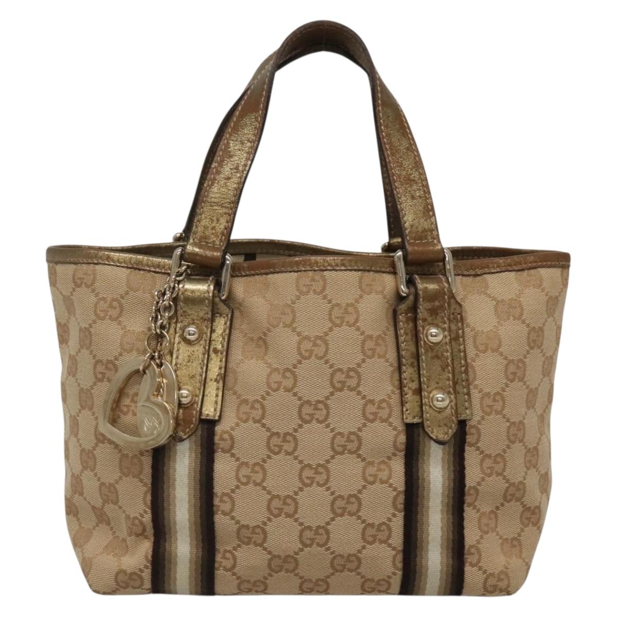 GUCCI GG Canvas Hand Bag Beige Gold 139261 Auth ep10747