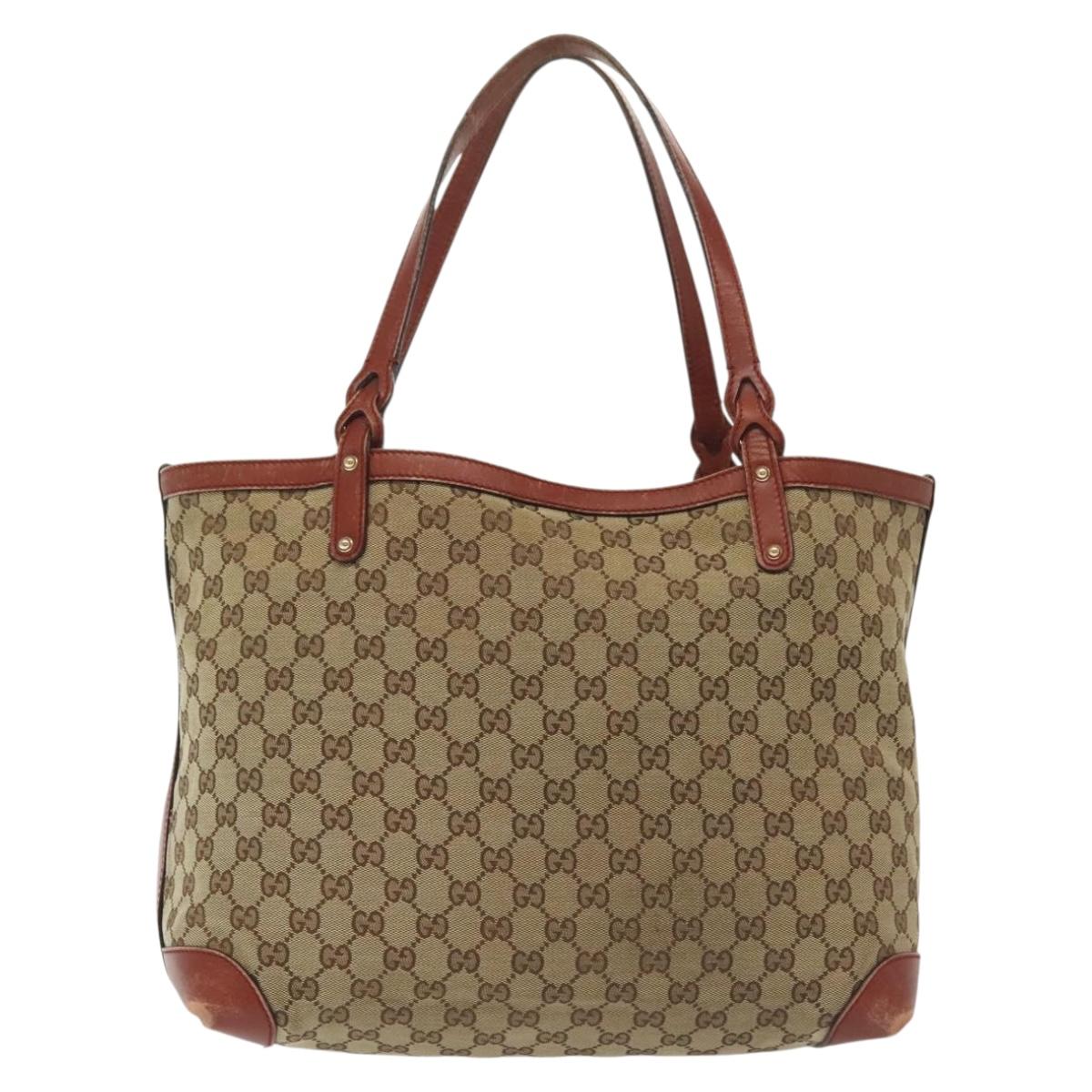 GUCCI GG Canvas Tote Bag Beige Gold 247209 Auth ep10749