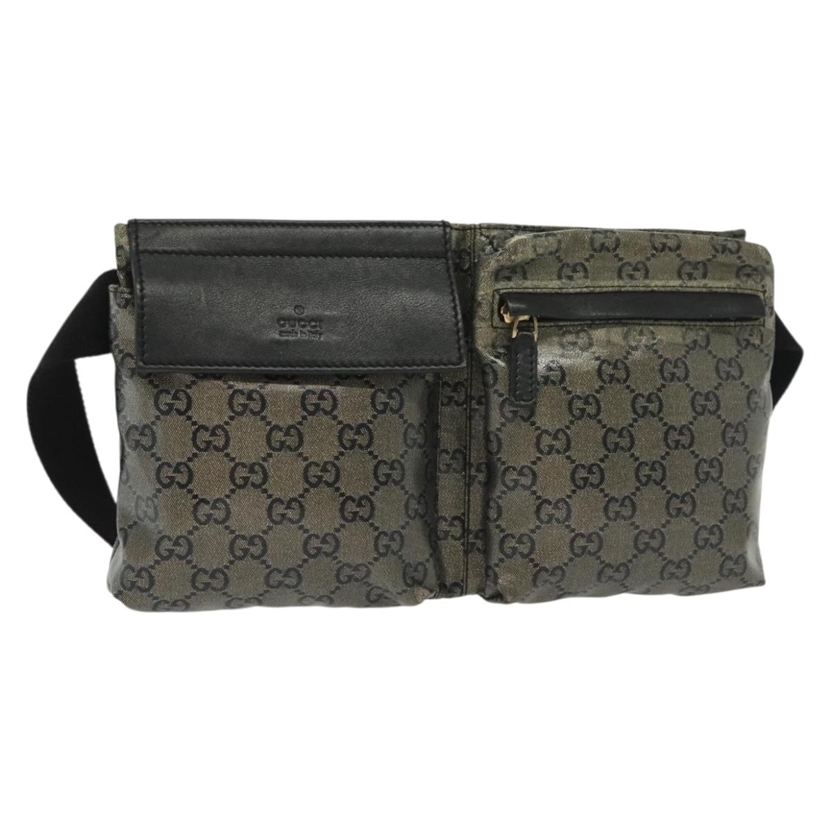 GUCCI GG Crystal Waist bag Coated Canvas Black Gold 28566 Auth ep10750