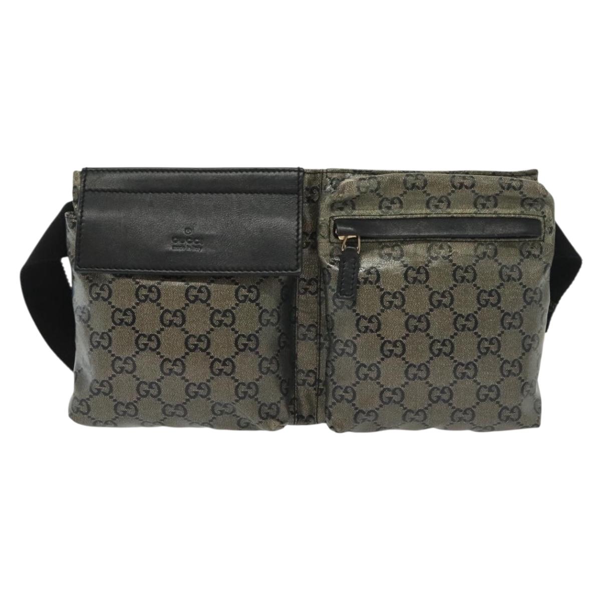 GUCCI GG Crystal Waist bag Coated Canvas Black Gold 28566 Auth ep10750