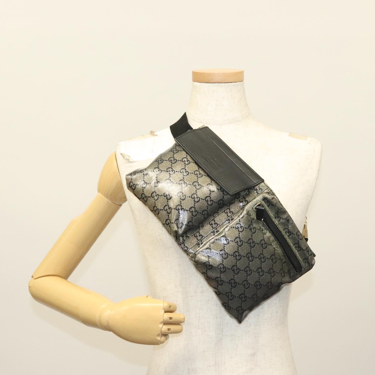 GUCCI GG Crystal Waist bag Coated Canvas Black Gold 28566 Auth ep10750