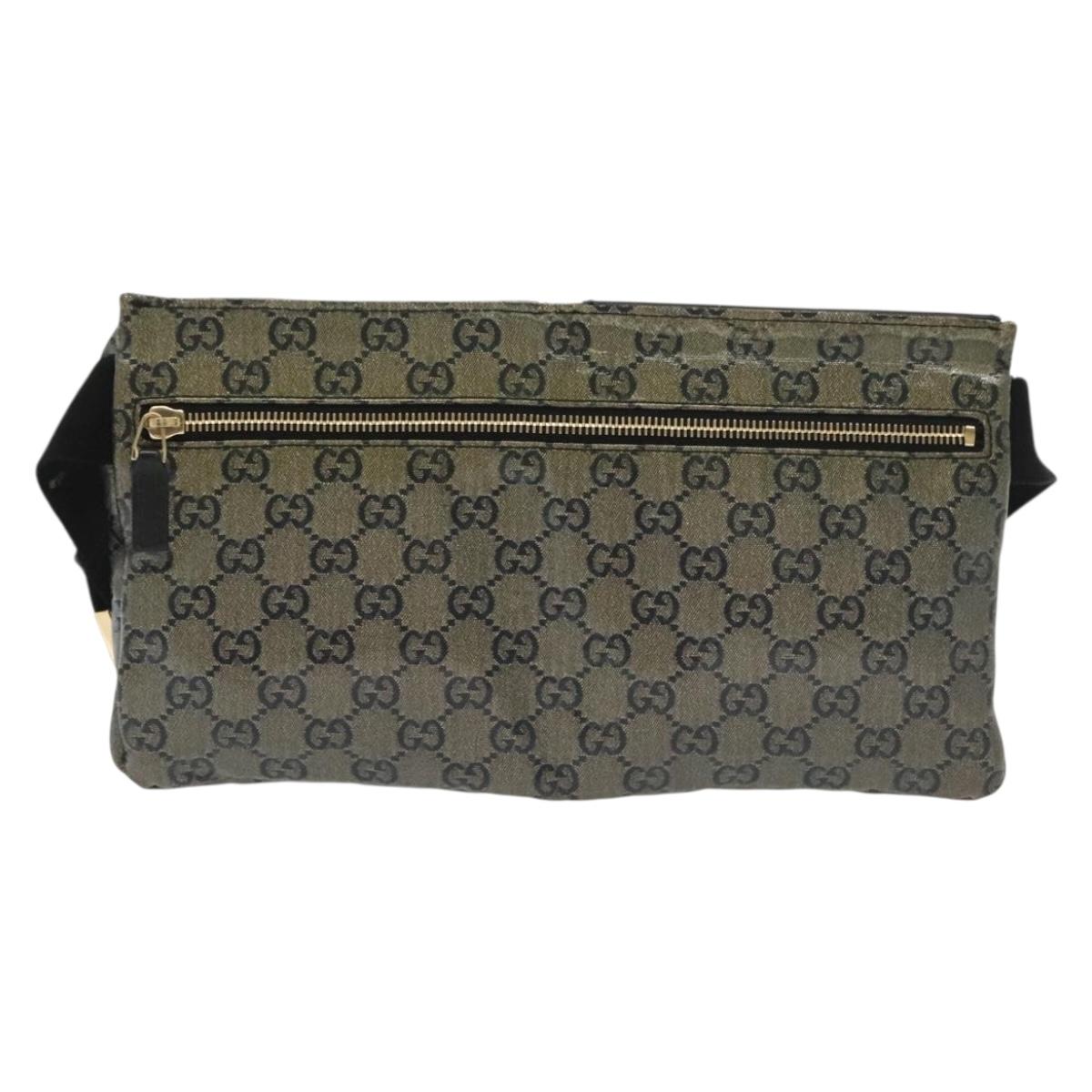 GUCCI GG Crystal Waist bag Coated Canvas Black Gold 28566 Auth ep10750