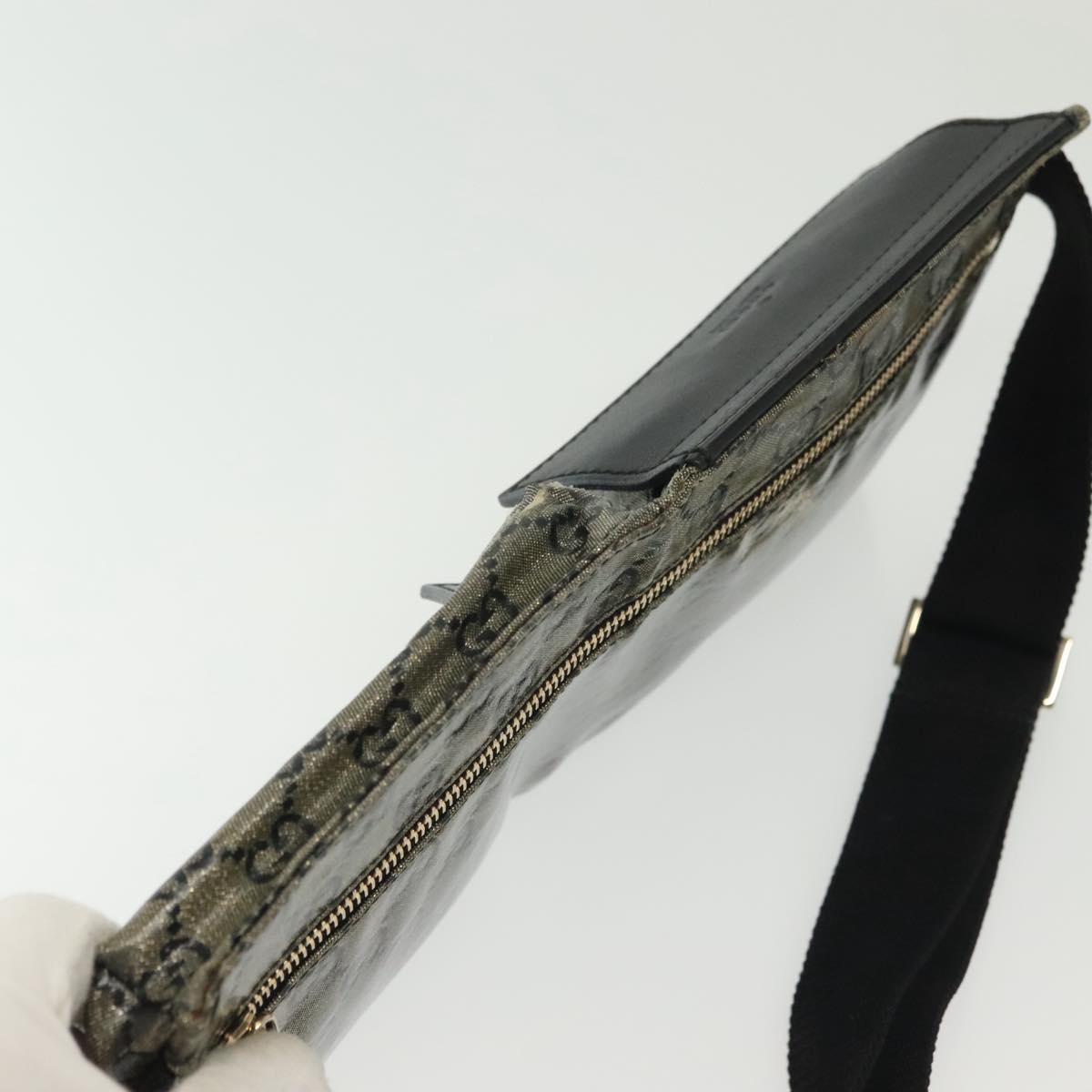 GUCCI GG Crystal Waist bag Coated Canvas Black Gold 28566 Auth ep10750