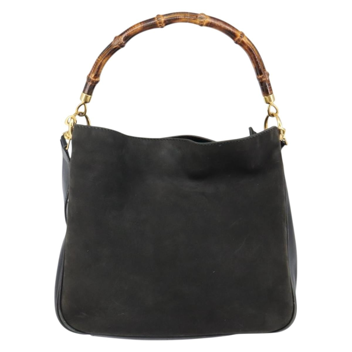 GUCCI Bamboo Hand Bag Leather 2way Black Gold 001 2113 1638 Auth ep10751