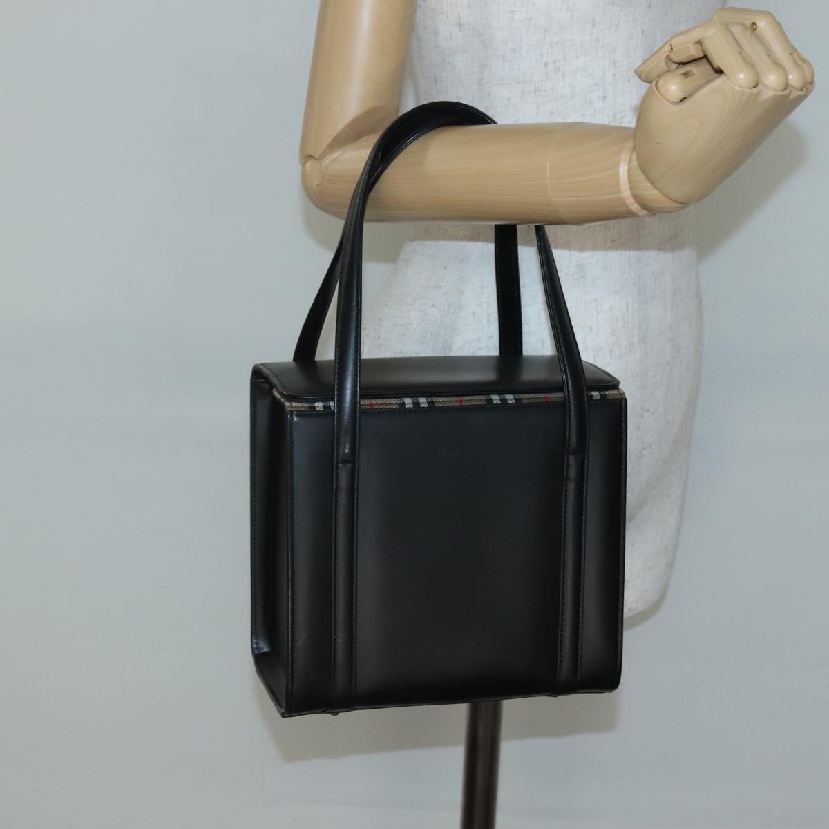 Burberrys Hand Bag Leather Black Silver Auth ep10754