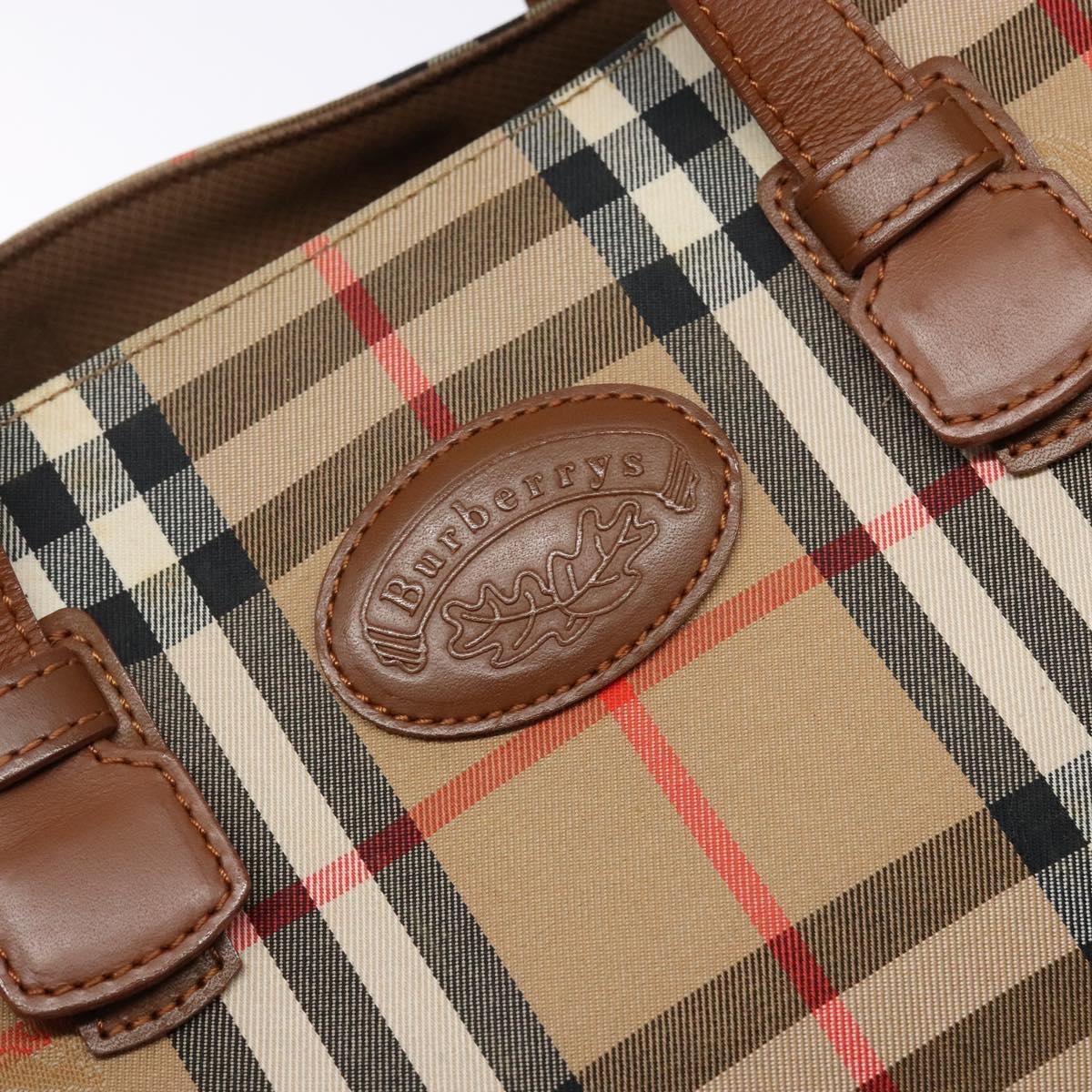 Burberrys Nova Check Hand Bag Canvas Beige Gold Auth ep10758