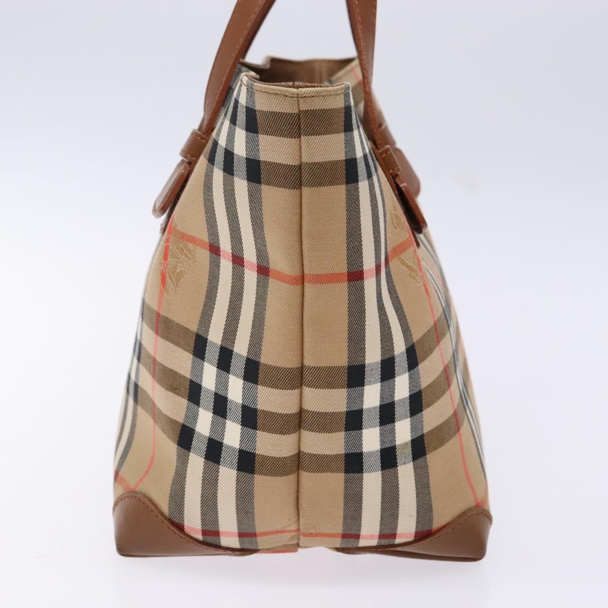 Burberrys Nova Check Hand Bag Canvas Beige Gold Auth ep10758