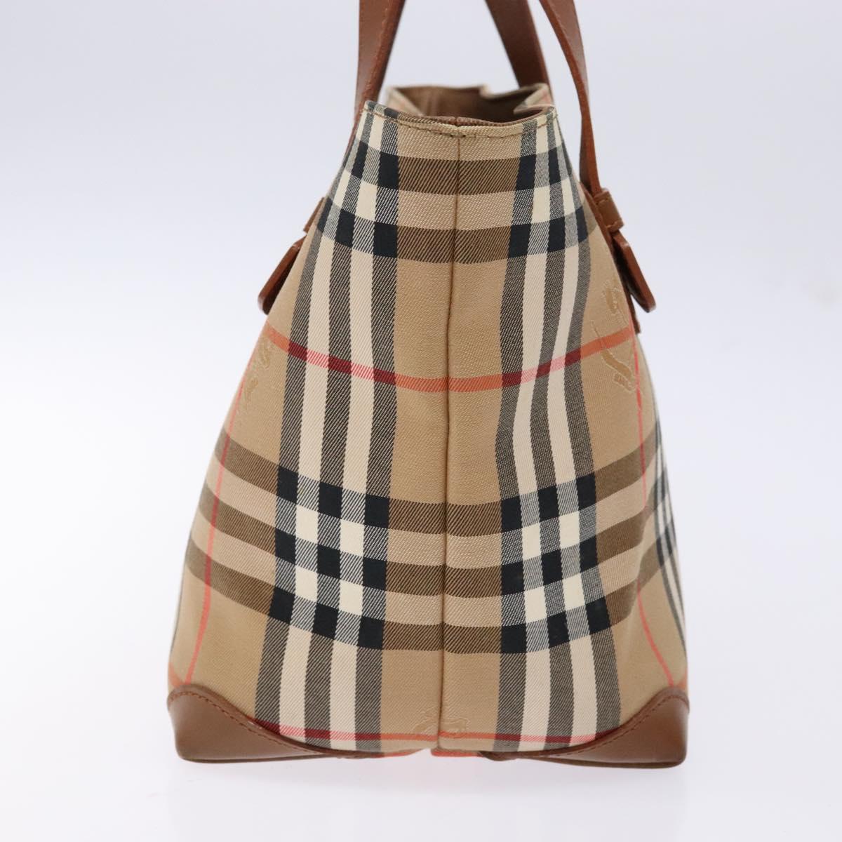 Burberrys Nova Check Hand Bag Canvas Beige Gold Auth ep10758
