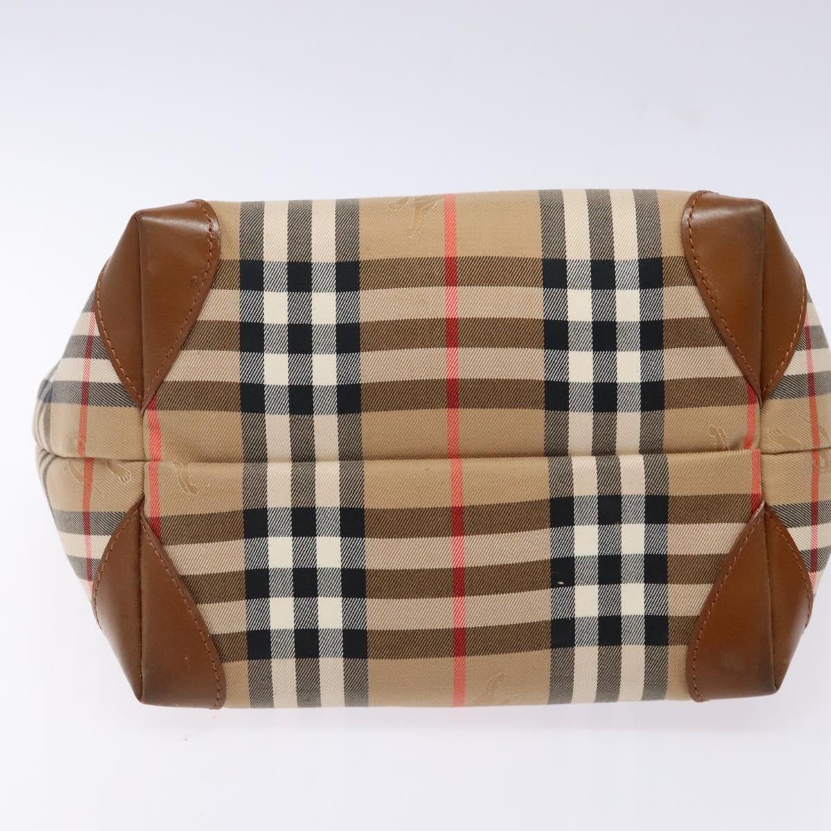 Burberrys Nova Check Hand Bag Canvas Beige Gold Auth ep10758