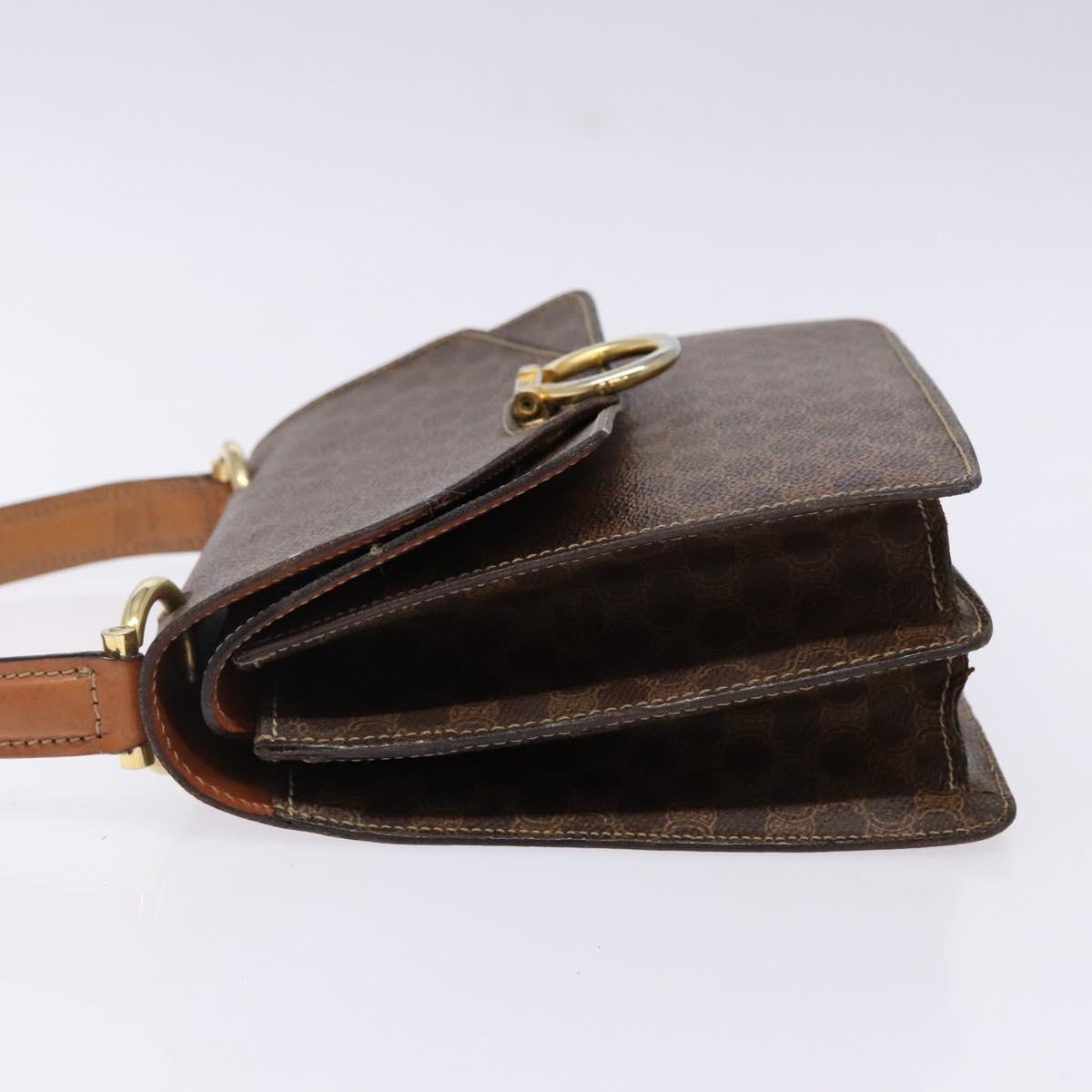 CELINE Macadam Canvas Hand Bag PVC Leather Brown Gold Auth ep10759
