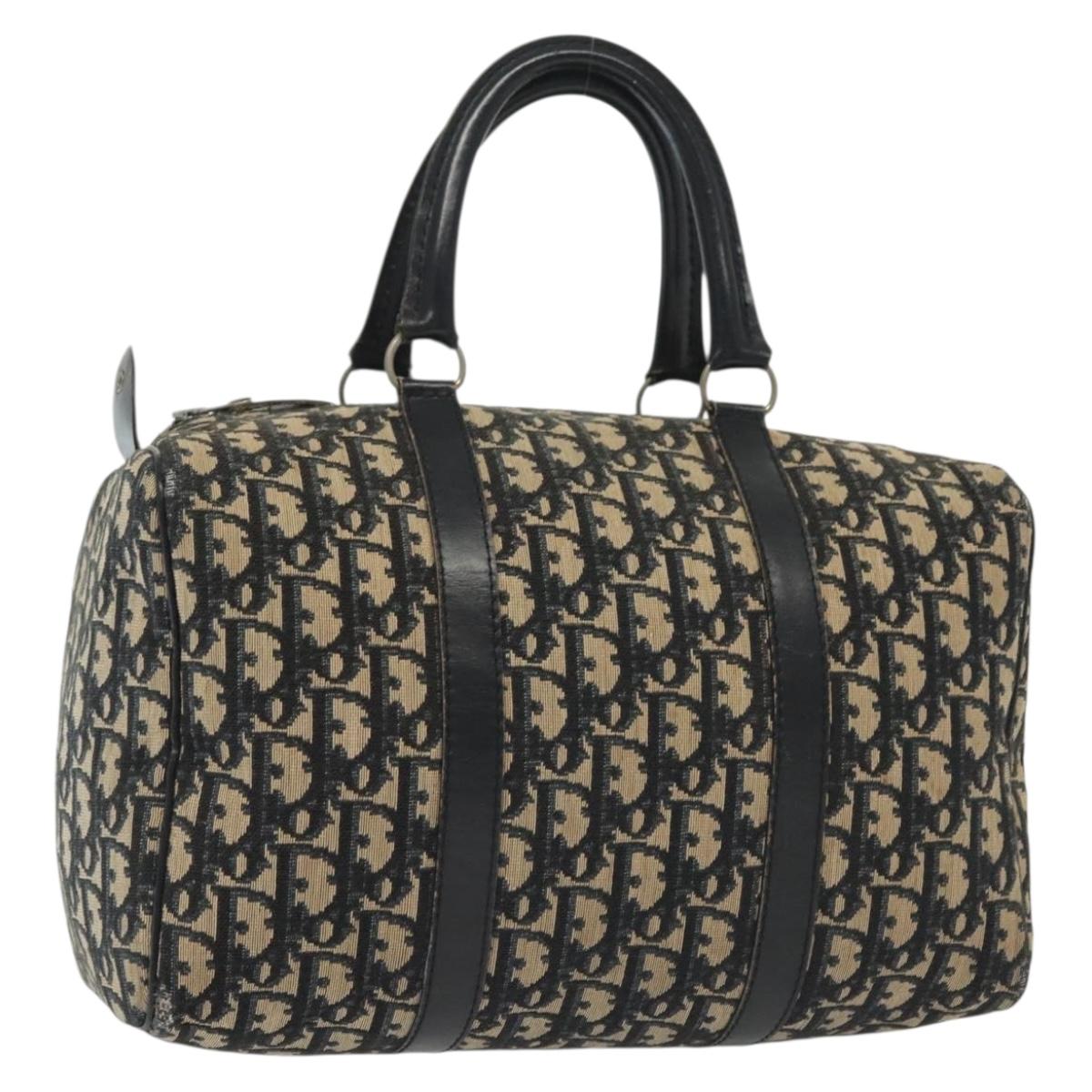 Christian Dior Trotter Canvas Boston Bag Navy Silver Auth ep10763